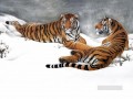 tigres en el campo de nieve